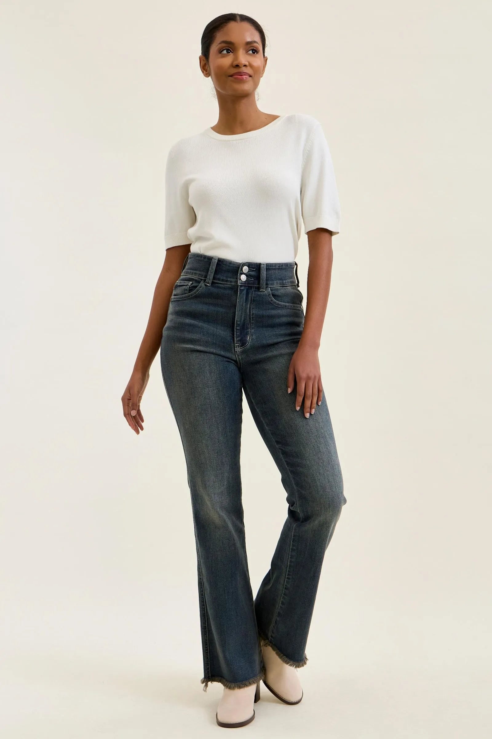 Judy Blue High Waist Double Button Frayed Hem Jeans - MD / 0(24)