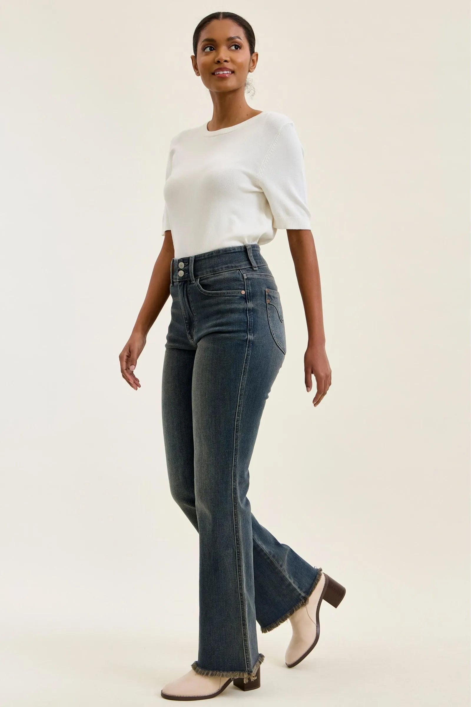 Judy Blue High Waist Double Button Frayed Hem Jeans - MD / 0(24)