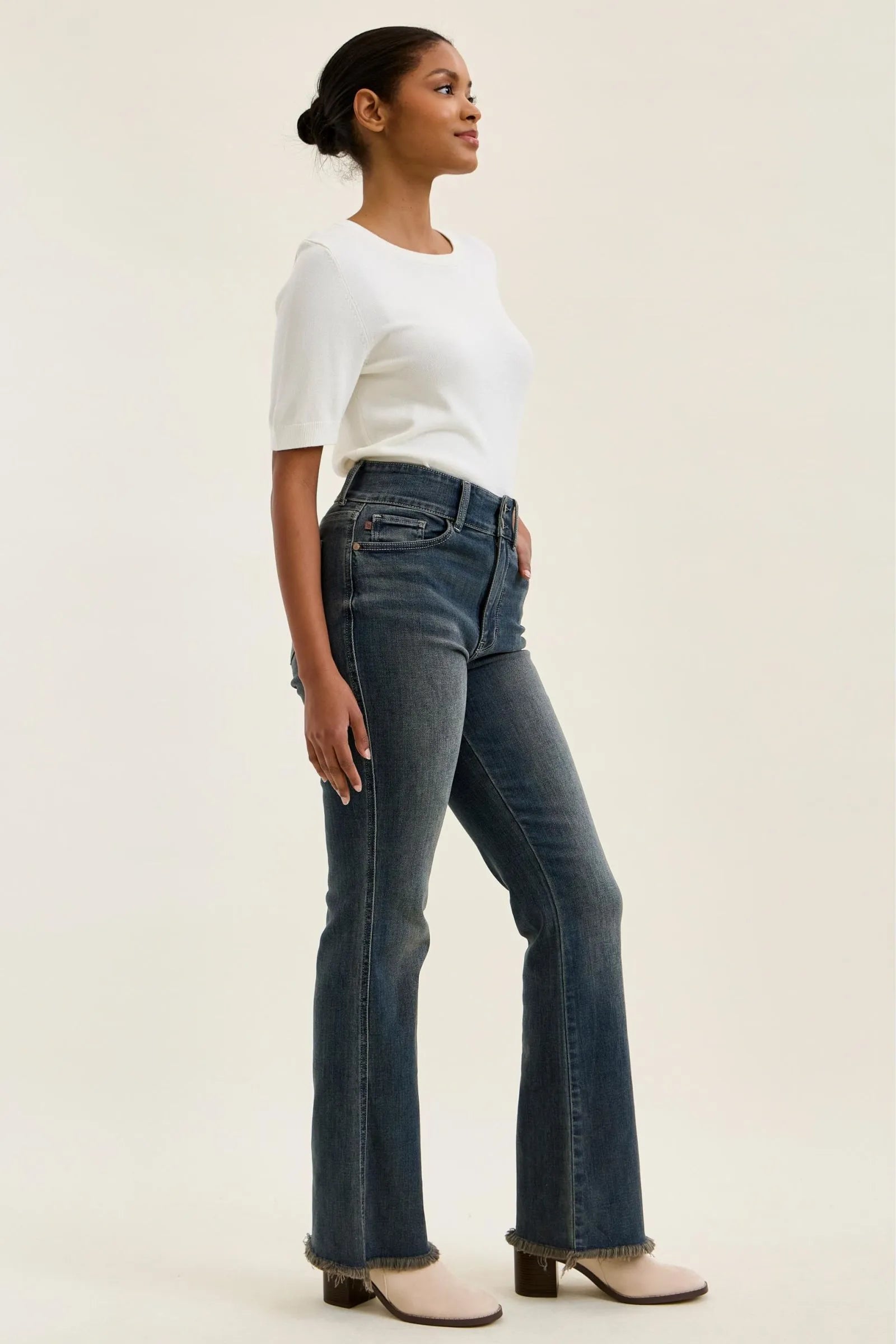 Judy Blue High Waist Double Button Frayed Hem Jeans - MD / 0(24)
