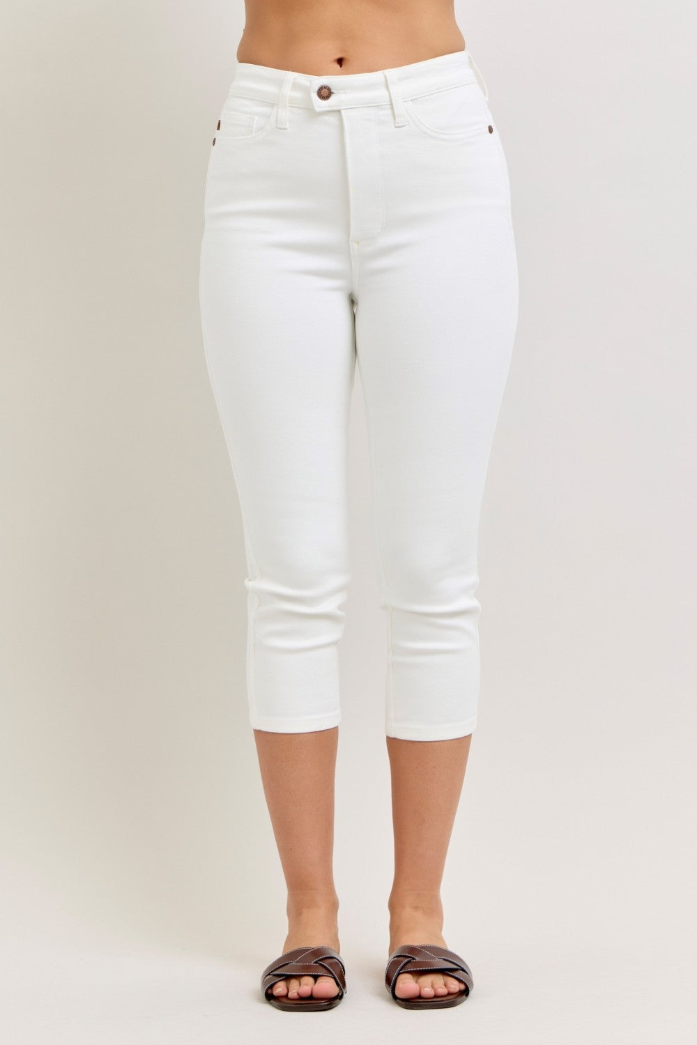 Judy Blue High Waist Extended Waistband Capri Pants with Spade Pockets - White / 0(24)