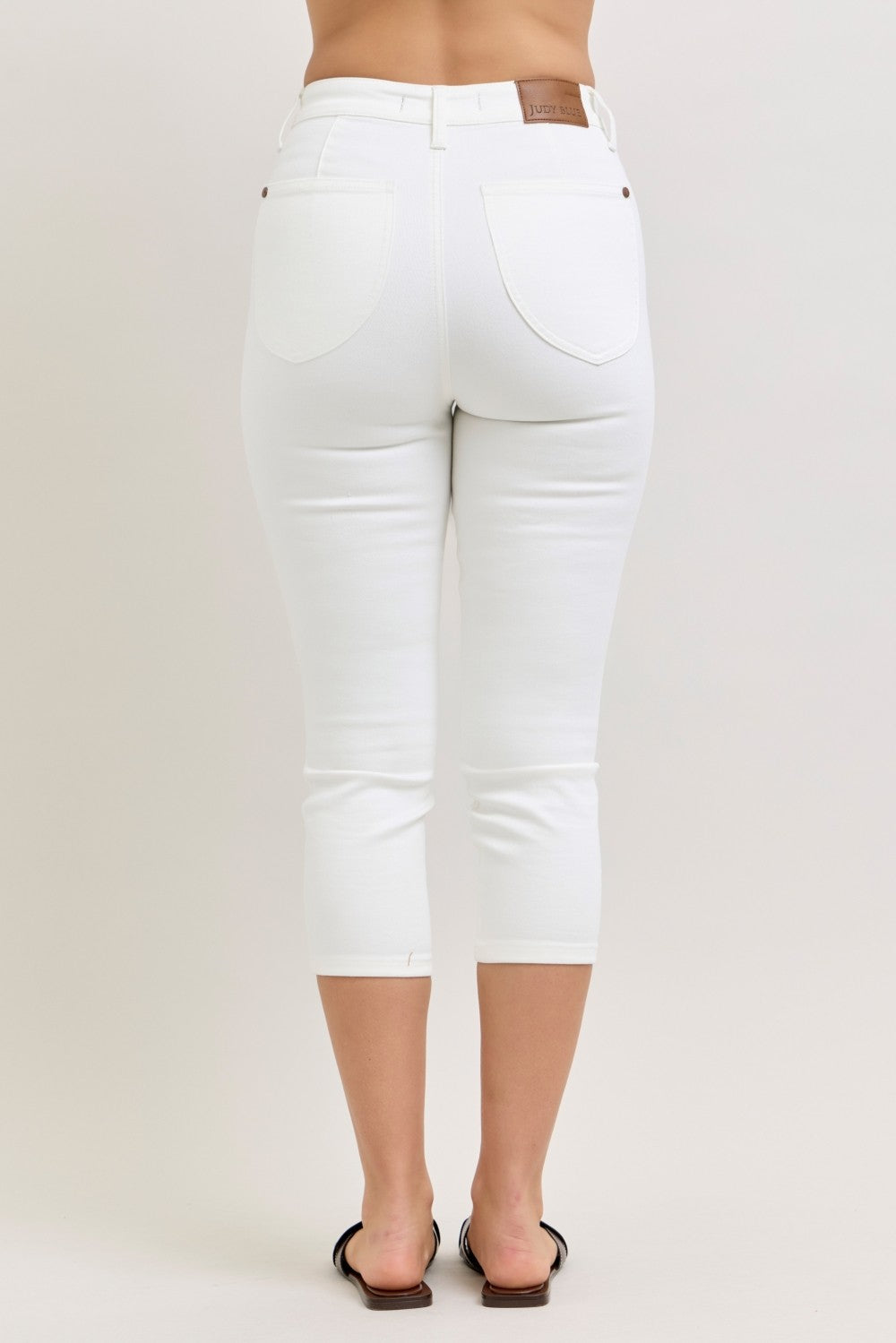 Judy Blue High Waist Extended Waistband Capri Pants with Spade Pockets - White / 0(24)