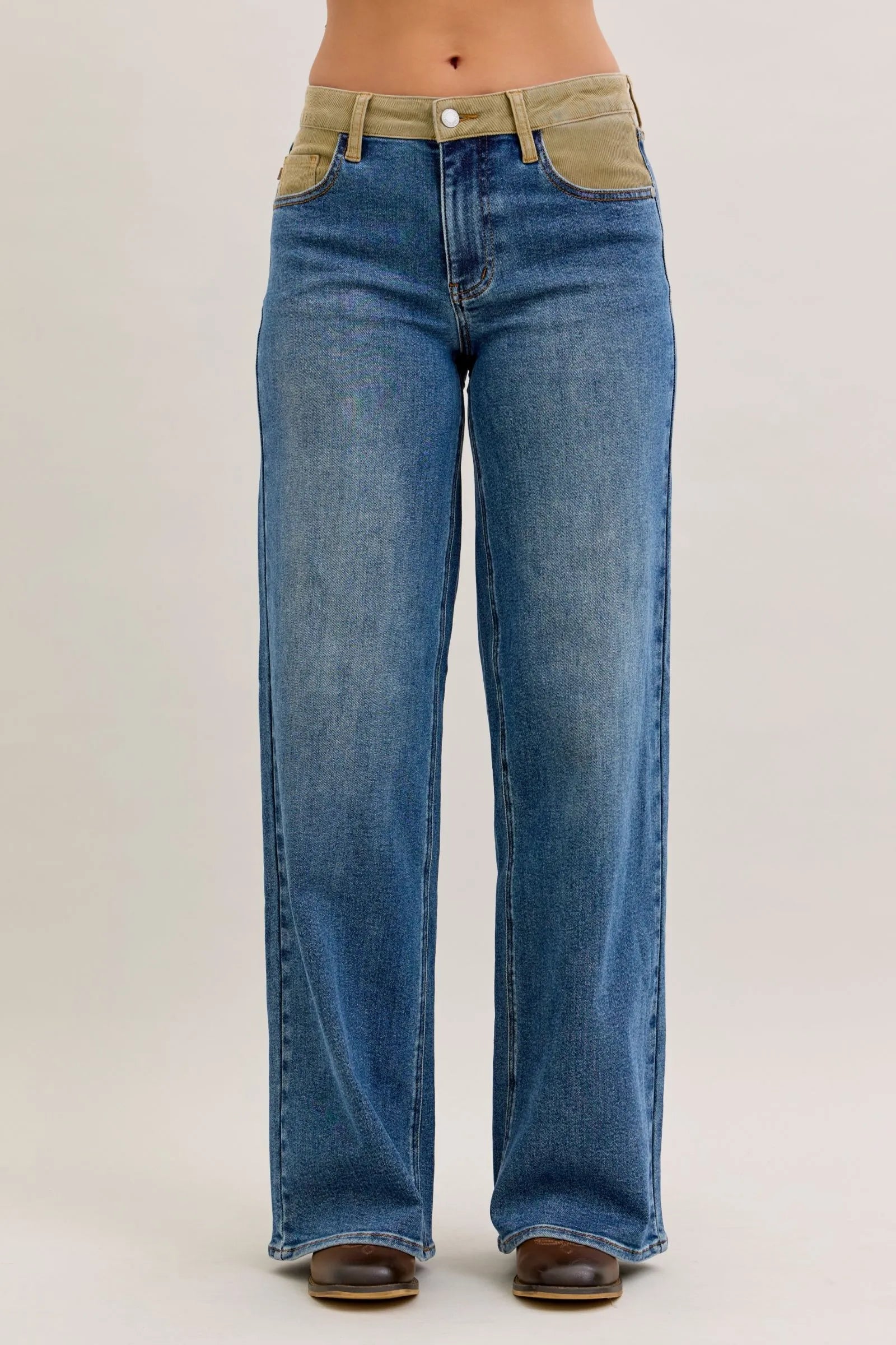 Judy Blue MR Column Straight Jeans with Corduroy Waist - MD / 0(24)