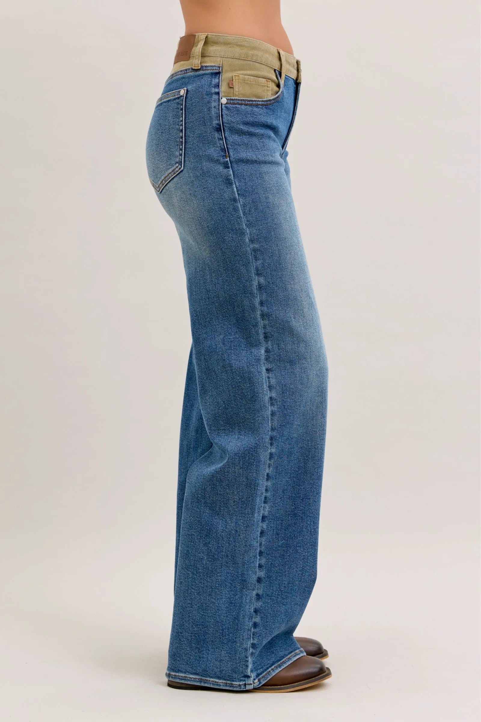 Judy Blue MR Column Straight Jeans with Corduroy Waist - MD / 0(24)
