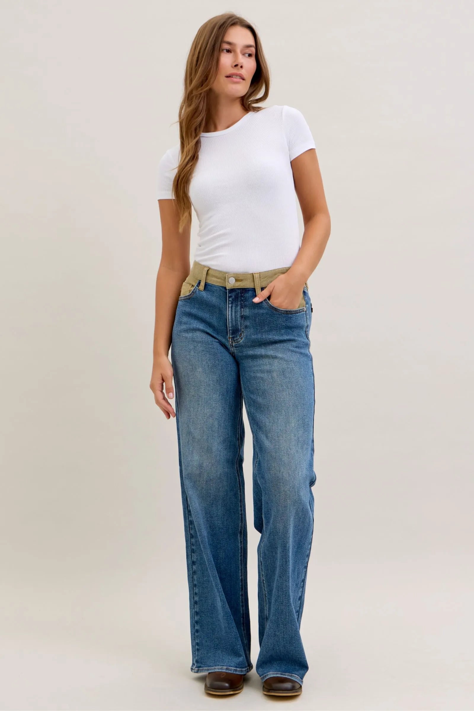 Judy Blue MR Column Straight Jeans with Corduroy Waist - MD / 0(24)