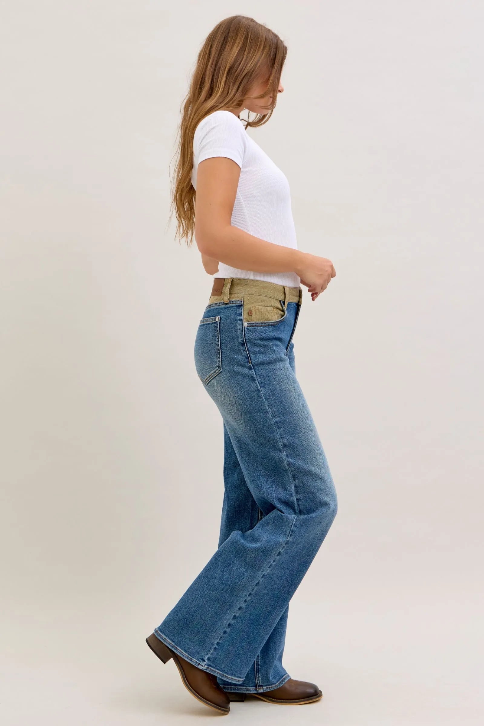 Judy Blue MR Column Straight Jeans with Corduroy Waist - MD / 0(24)