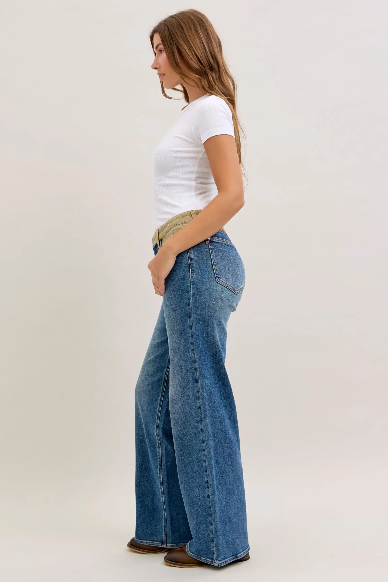 Judy Blue MR Column Straight Jeans with Corduroy Waist - MD / 0(24)