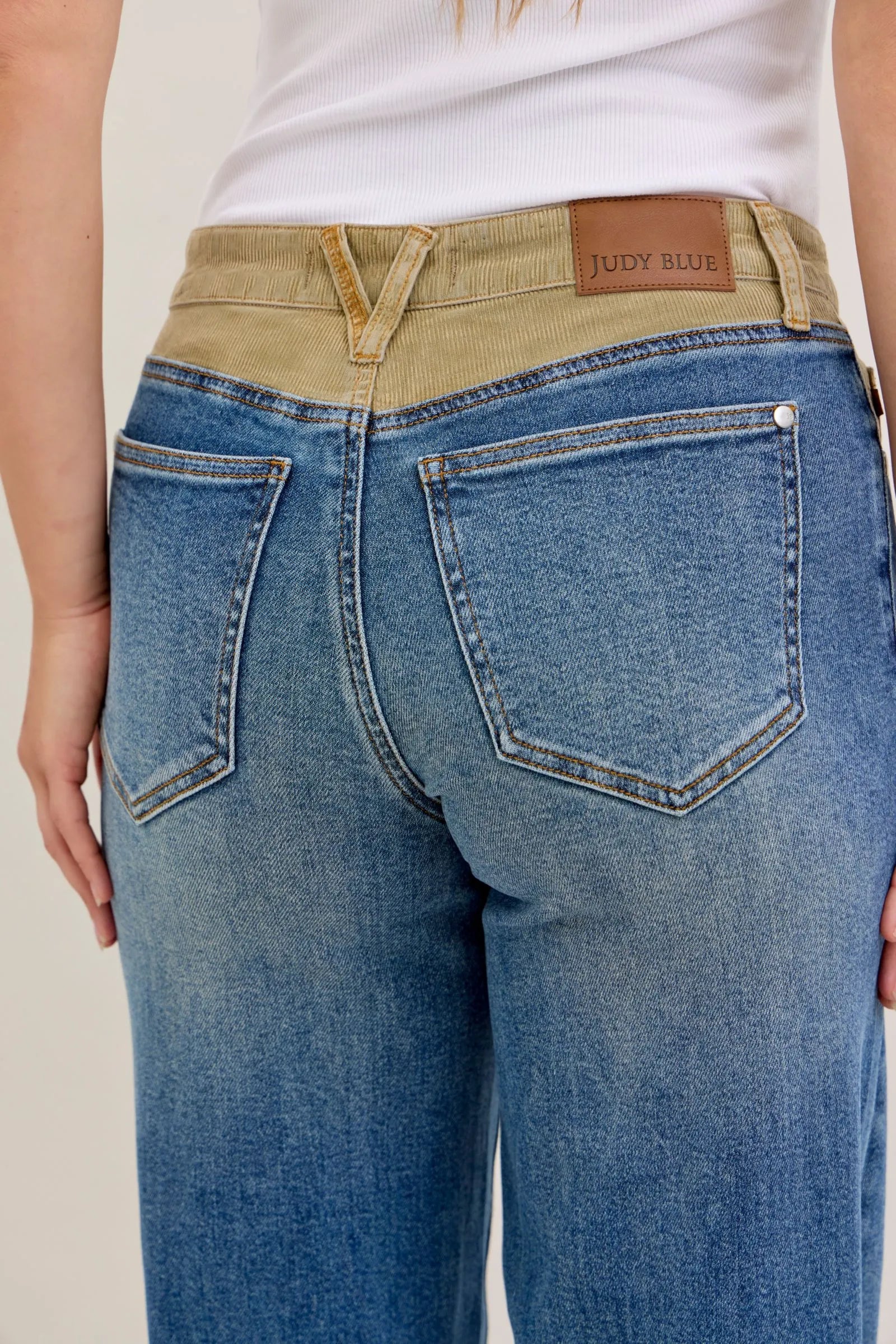 Judy Blue MR Column Straight Jeans with Corduroy Waist - MD / 0(24)