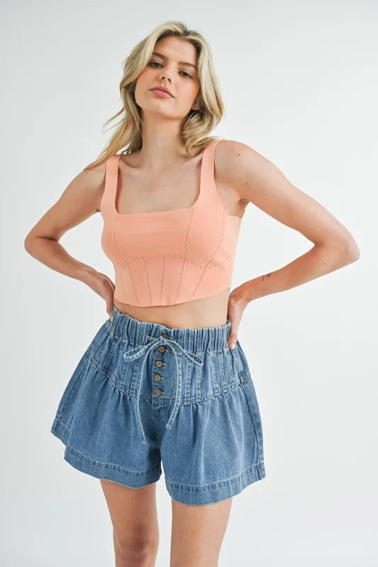MABLE Corset Design Detail Crop Knit Top - Orange / S