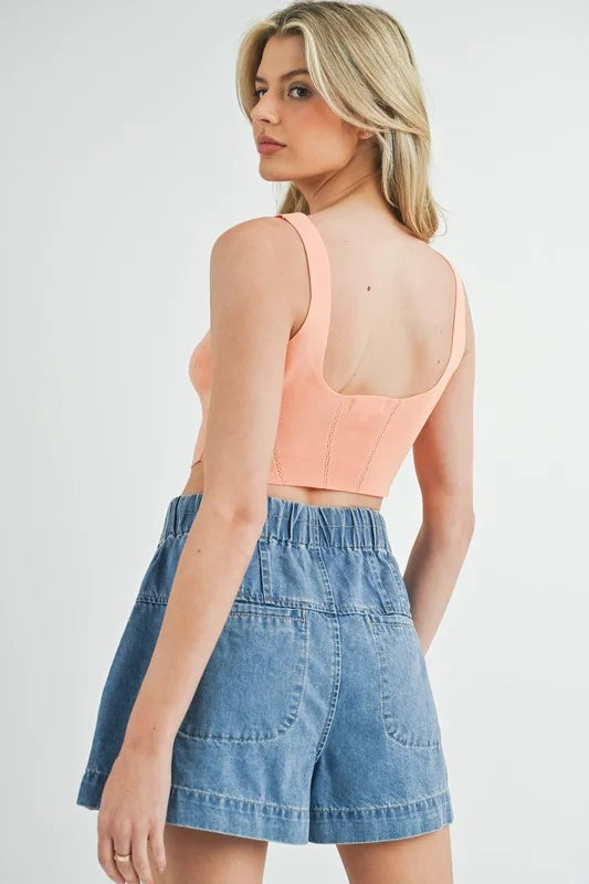 MABLE Corset Design Detail Crop Knit Top - Orange / S