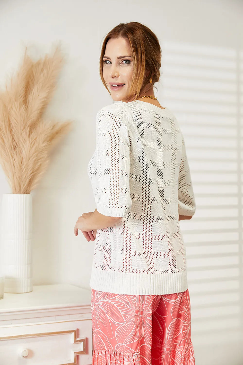 Mandy Ribbed Trim Round Neck Knit Top - Light Blue / S