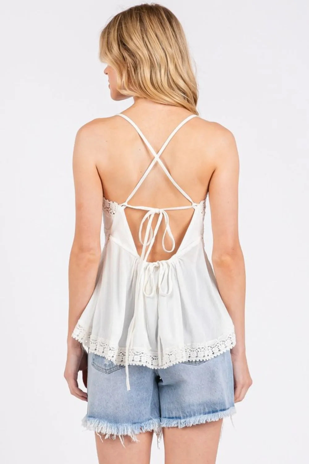 Mittoshop Crisscross Back Lace Detail V-Neck Cami - Ivory / S