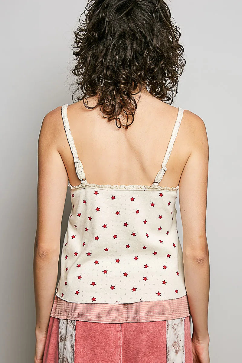 POL Star Printed Lightweight Ribbed Knit Cami - NATURAL MULTI / S