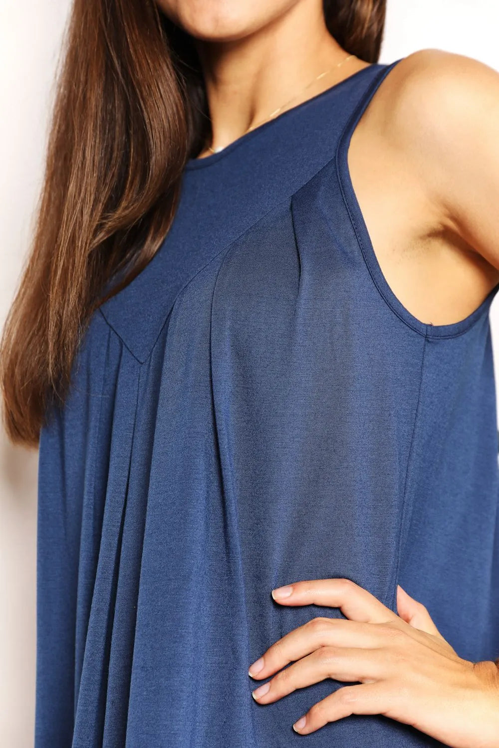 Perfee Round Neck Sleeveless Mini Dress - Dark Blue / S