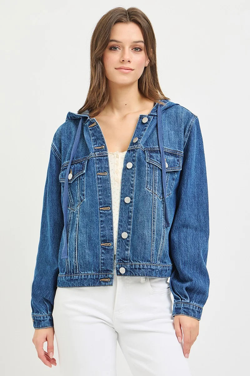 RISEN Basic Denim Jacket with Hoodie - MEDIUM / S