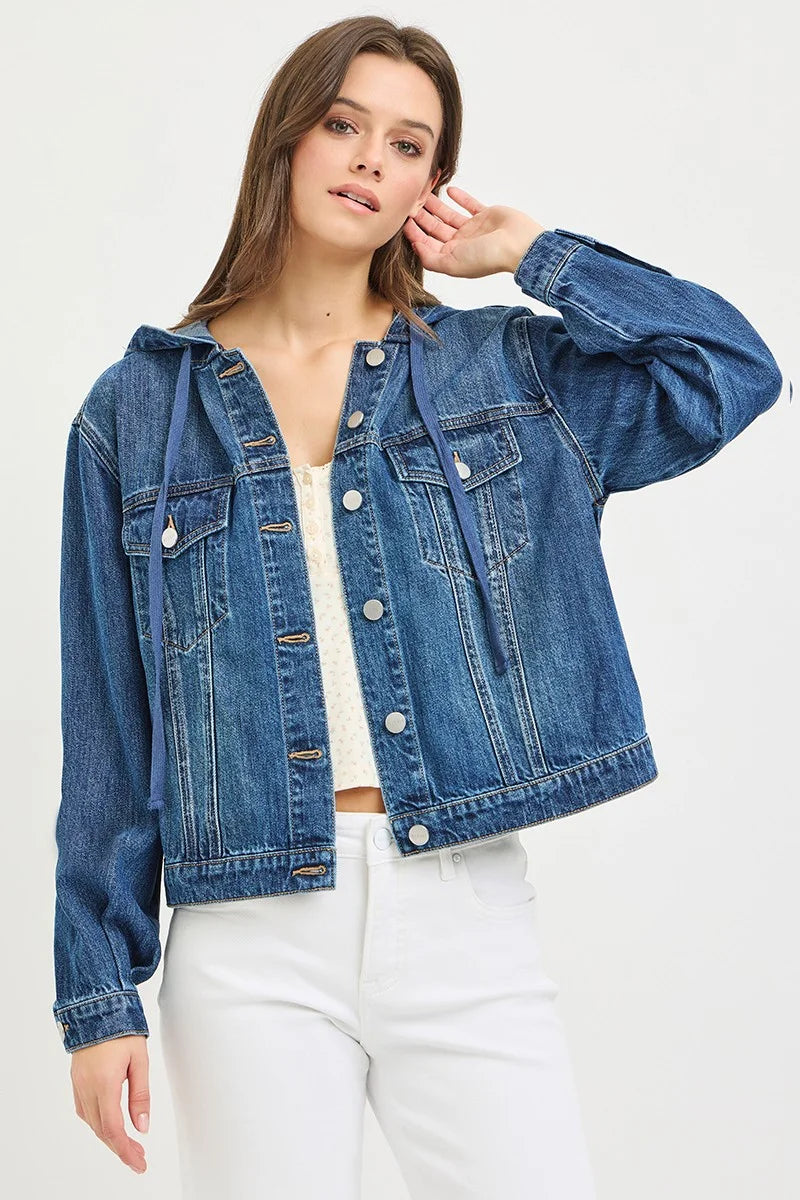 RISEN Basic Denim Jacket with Hoodie - MEDIUM / S