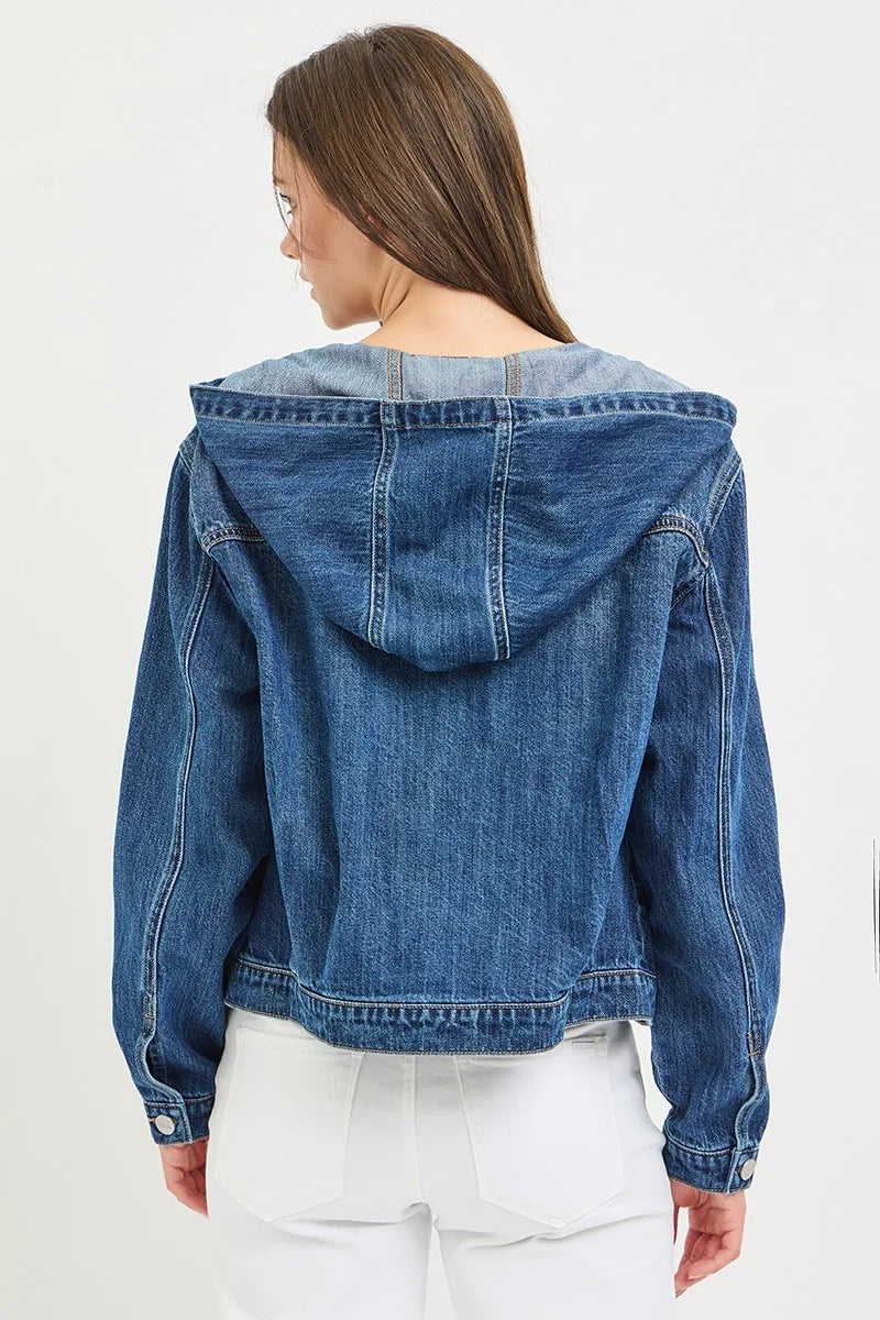 RISEN Basic Denim Jacket with Hoodie - MEDIUM / S
