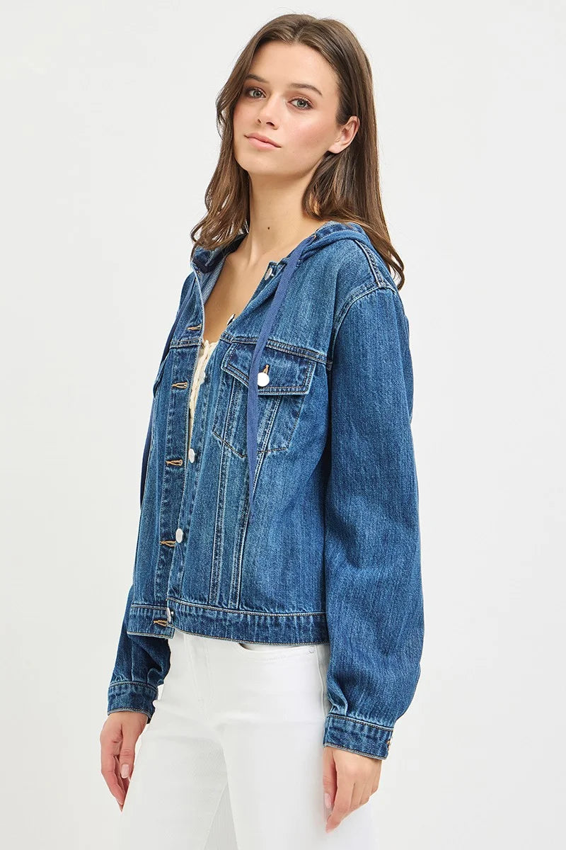 RISEN Basic Denim Jacket with Hoodie - MEDIUM / S
