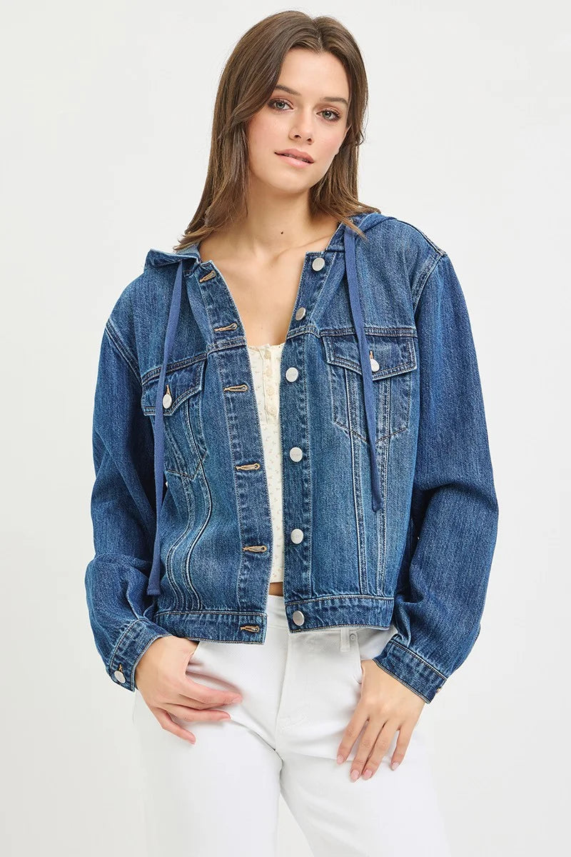 RISEN Basic Denim Jacket with Hoodie - MEDIUM / S