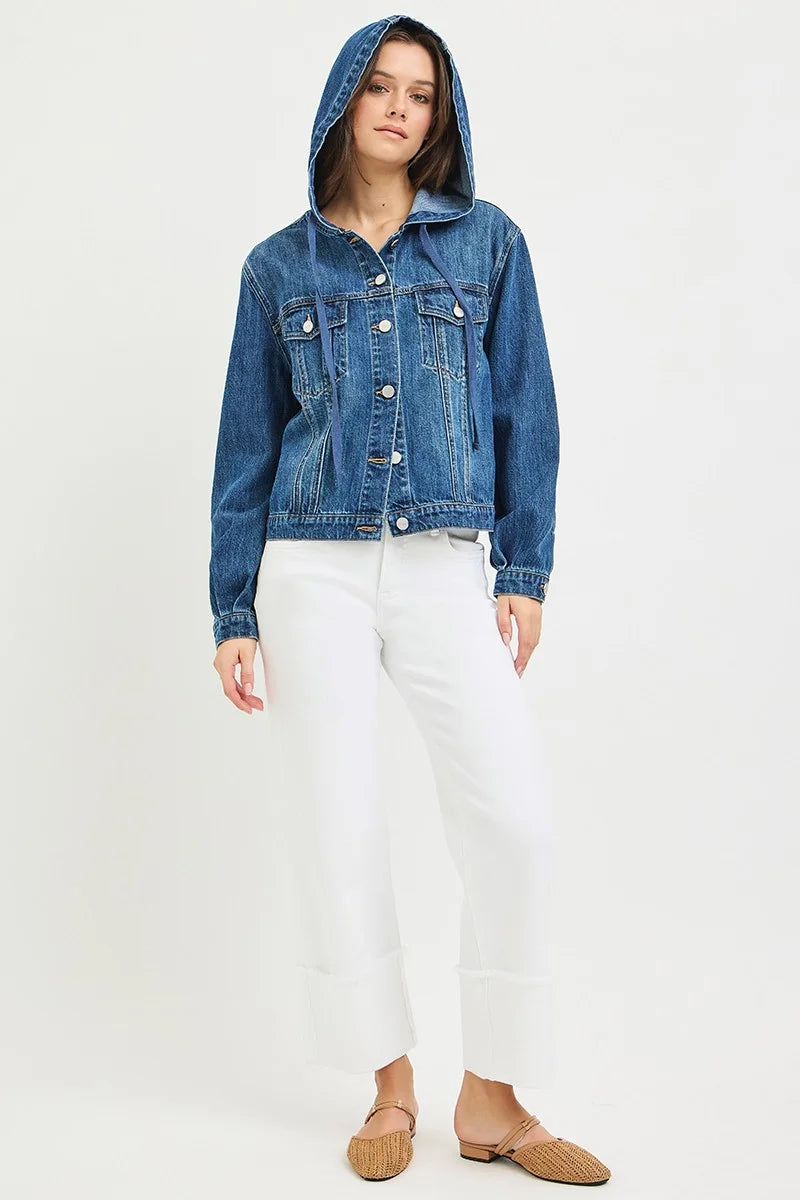 RISEN Basic Denim Jacket with Hoodie - MEDIUM / S