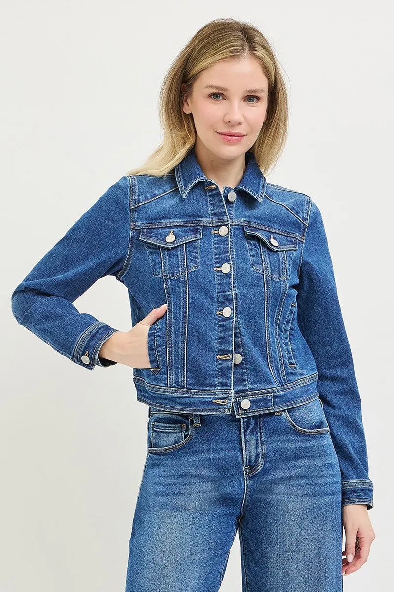 RISEN Basic Fitted Button Down Denim Jacket - MEDIUM / S