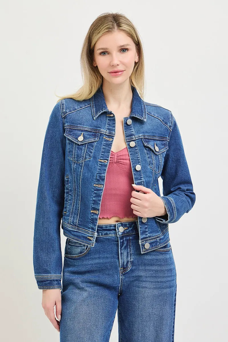 RISEN Basic Fitted Button Down Denim Jacket - MEDIUM / S
