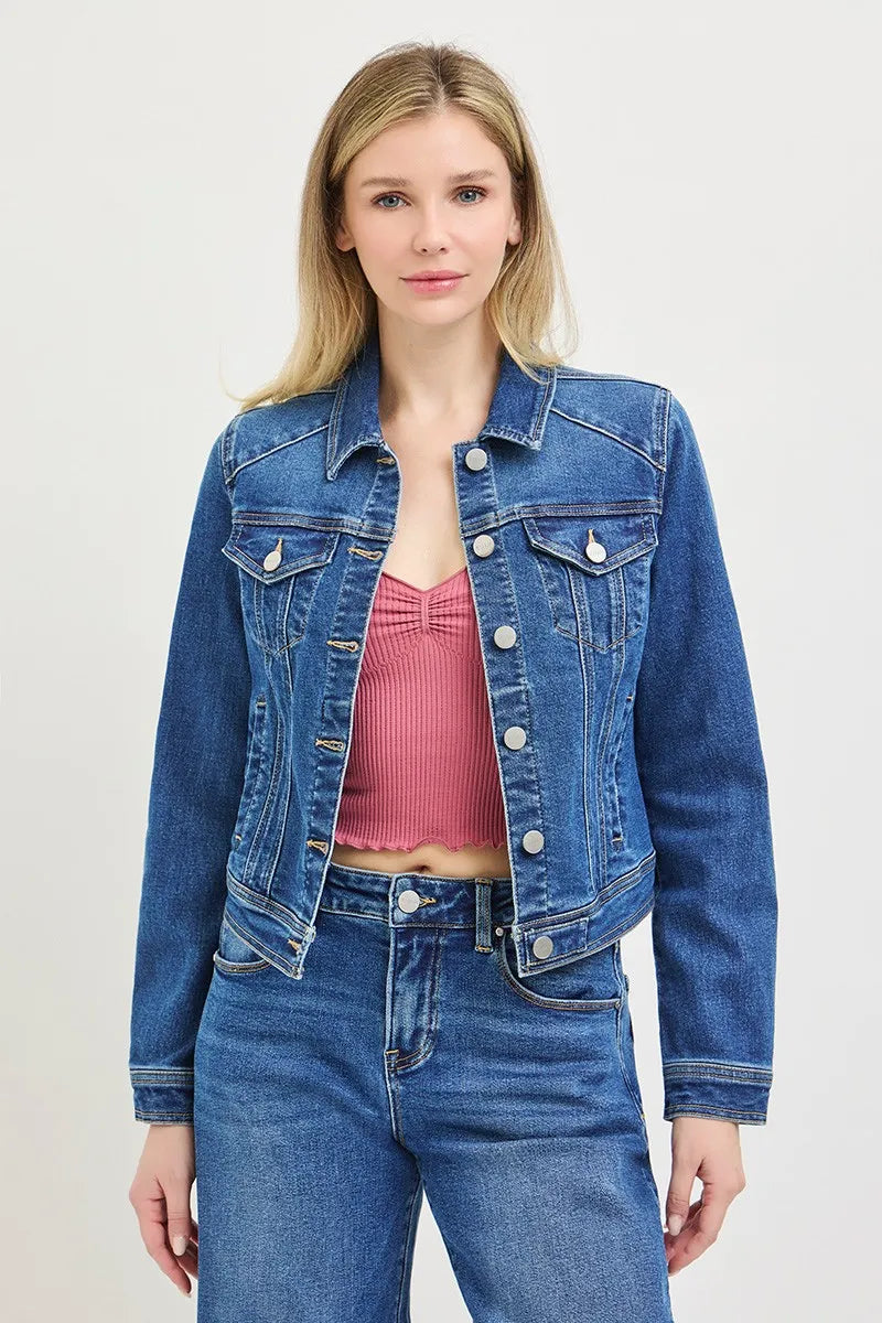 RISEN Basic Fitted Button Down Denim Jacket - MEDIUM / S
