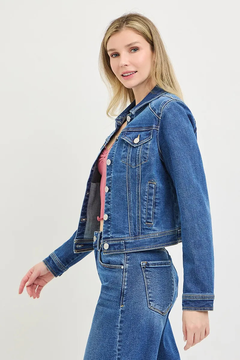 RISEN Basic Fitted Button Down Denim Jacket - MEDIUM / S