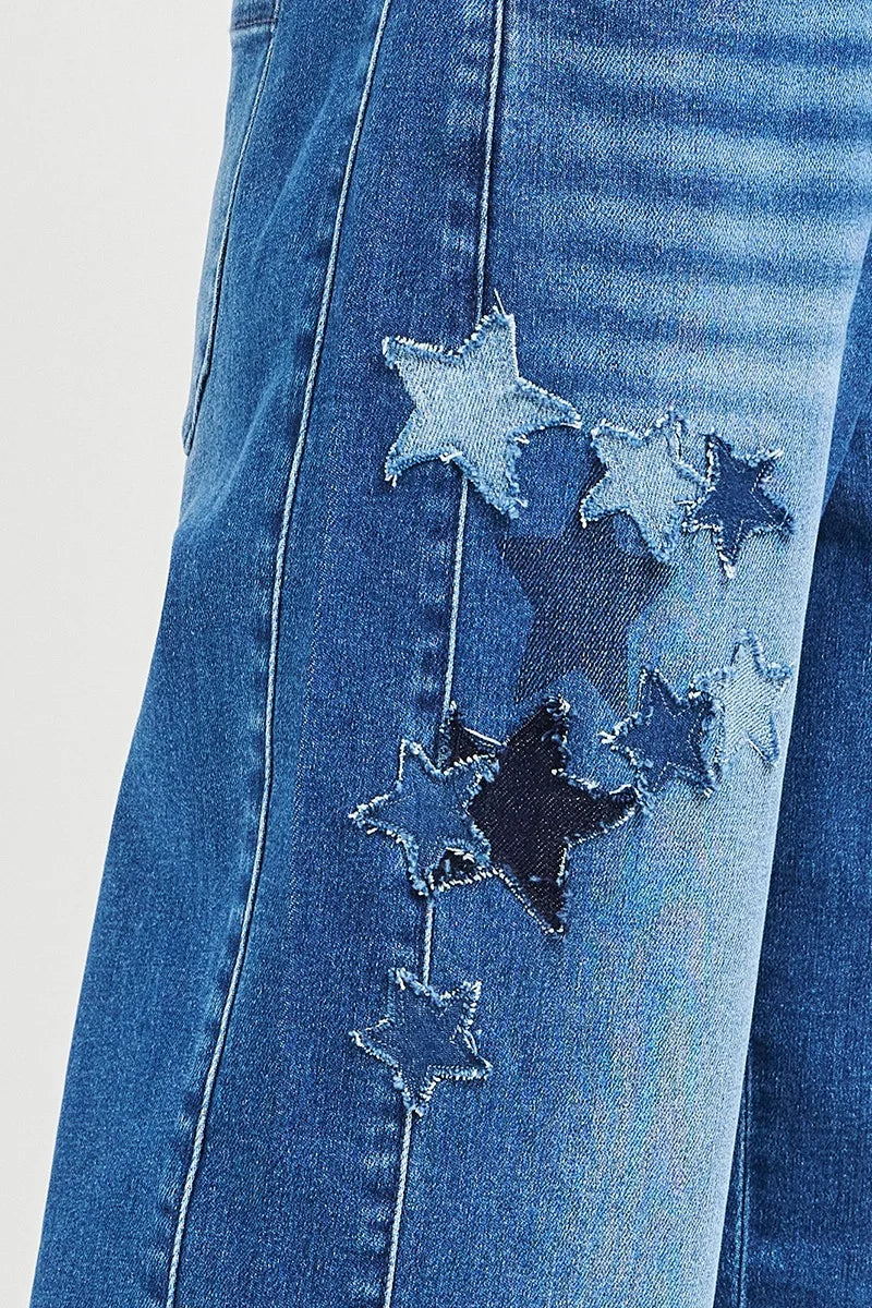 RISEN Elastic Band Slouchy Cropped Barrel with Star Patch - DARK / S