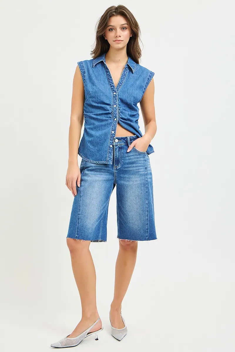 RISEN Raw Hem Slouchy Seamed Jorts - MEDIUM / S