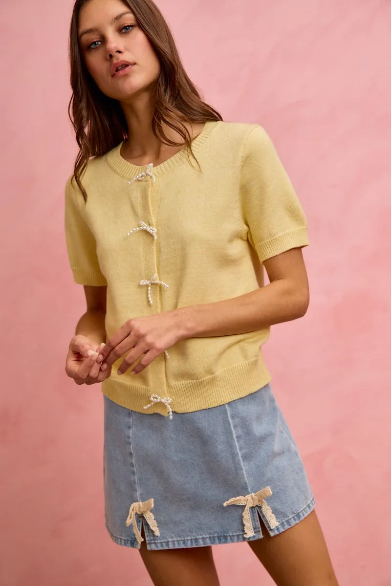 SO ME Lace Ribbon Trim Denim Mini Skirt - Denim / S