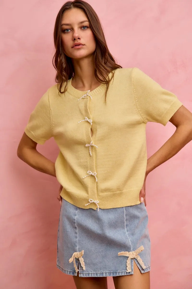 SO ME Lace Ribbon Trim Denim Mini Skirt - Denim / S