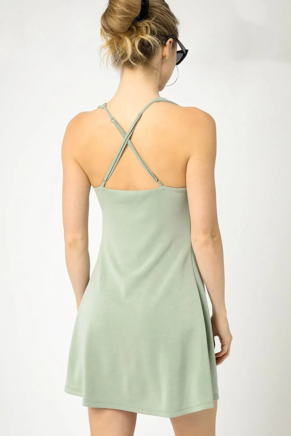 Umgee Crisscross Square Neck Active Dress - Sage / XS