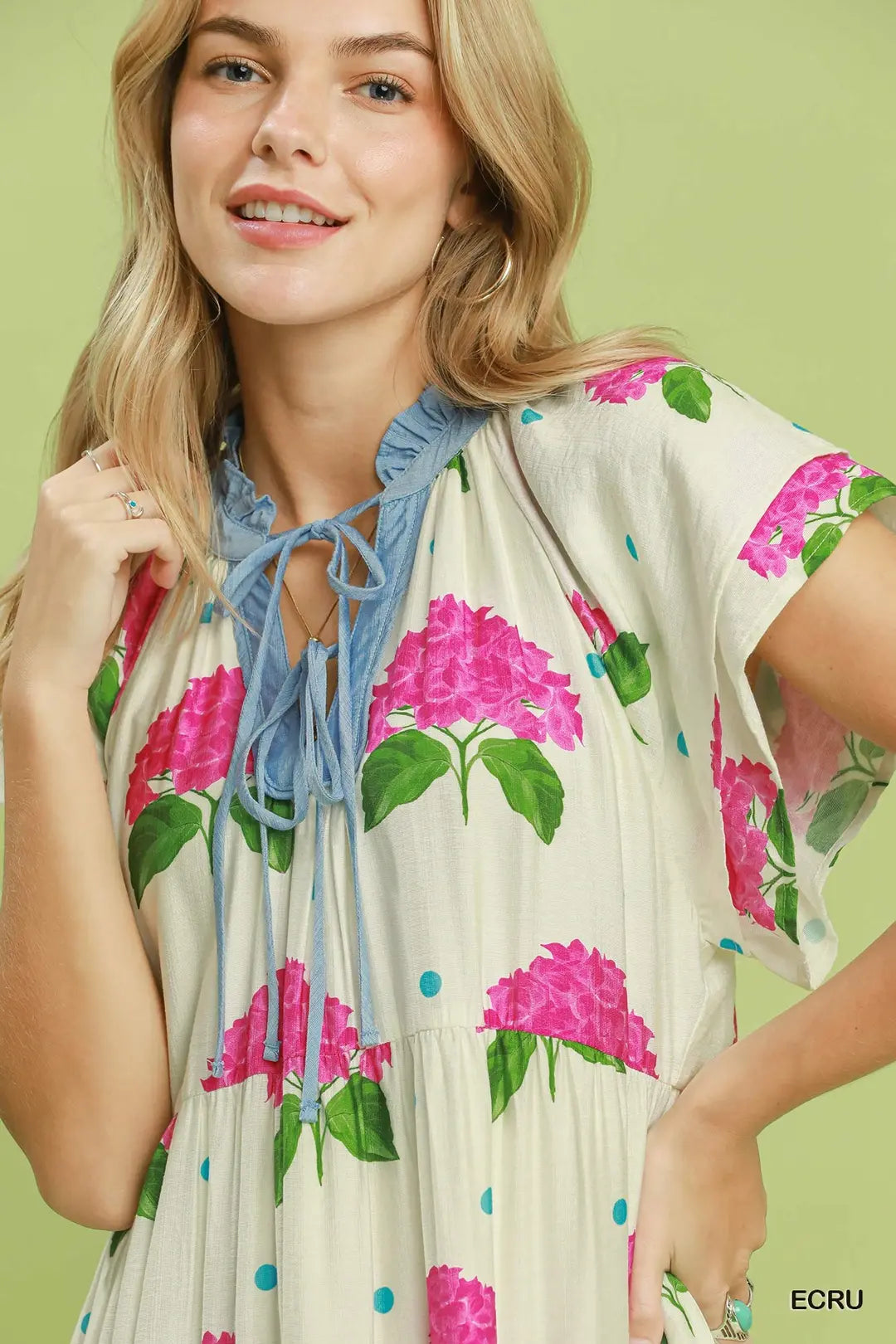 Umgee Hydrangea Print Tiered Midi Dress - Floral / S
