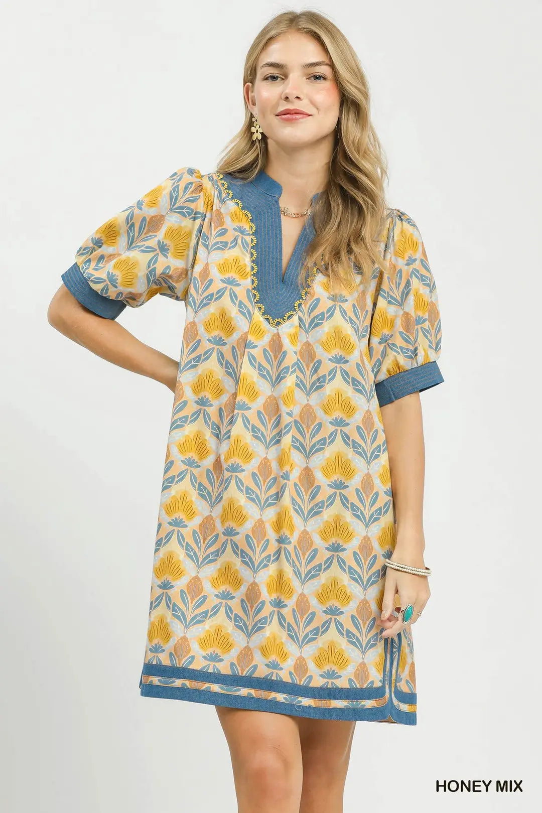 Umgee Mix Tile Print Mini Dress - HONEY MIX / S