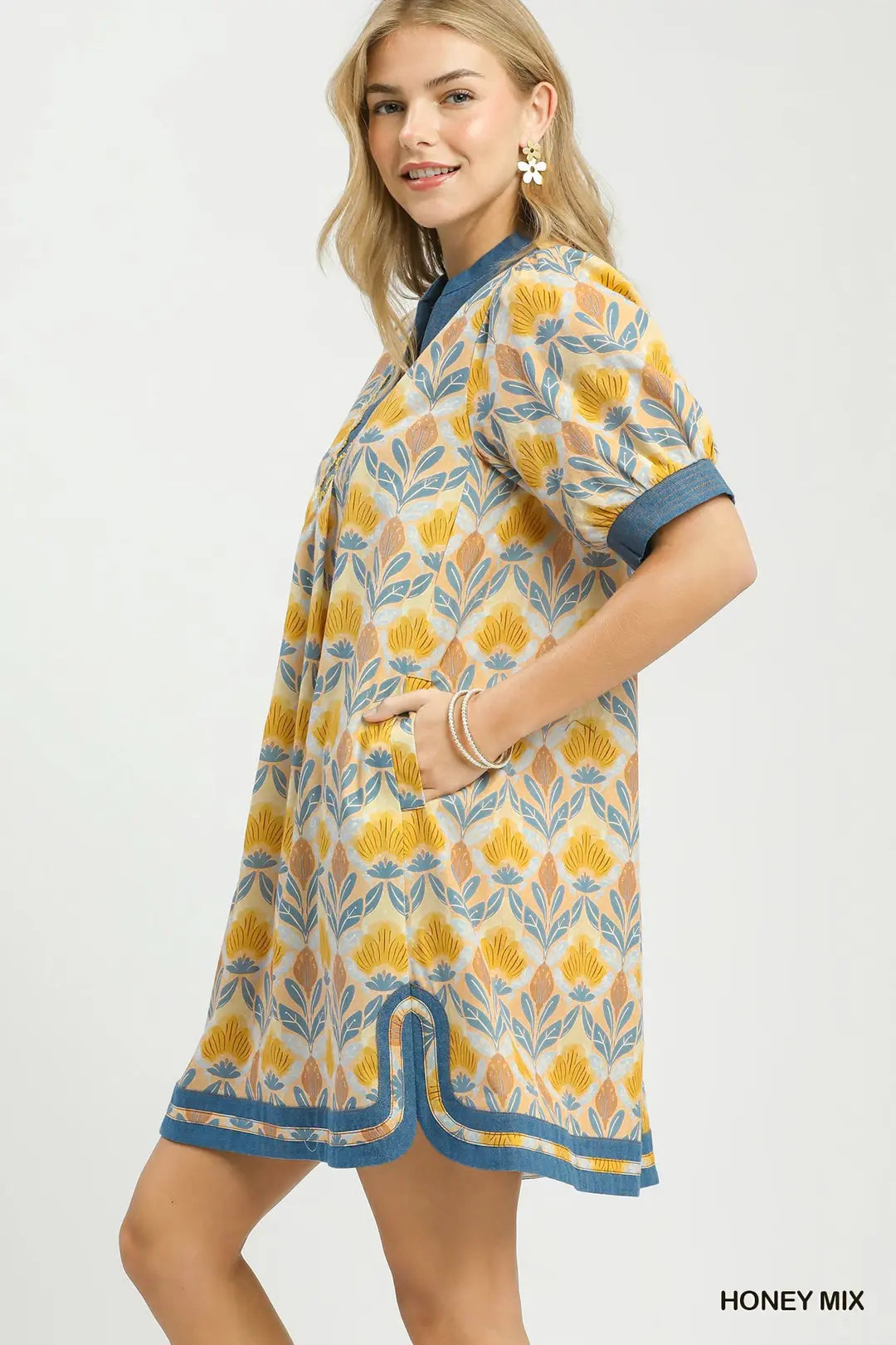 Umgee Mix Tile Print Mini Dress - HONEY MIX / S