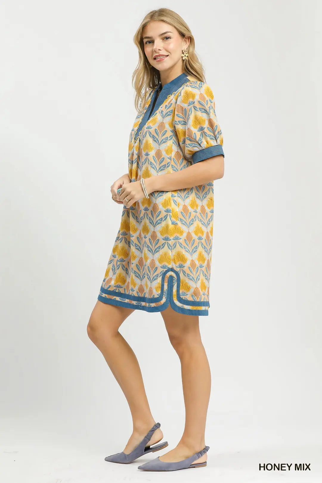 Umgee Mix Tile Print Mini Dress - HONEY MIX / S