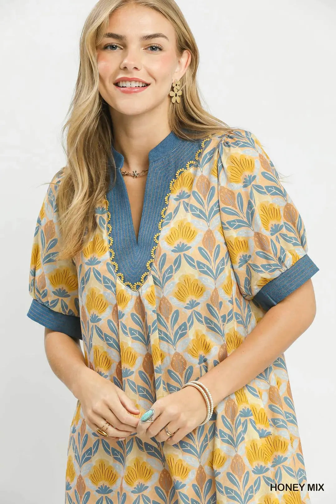 Umgee Mix Tile Print Mini Dress - HONEY MIX / S