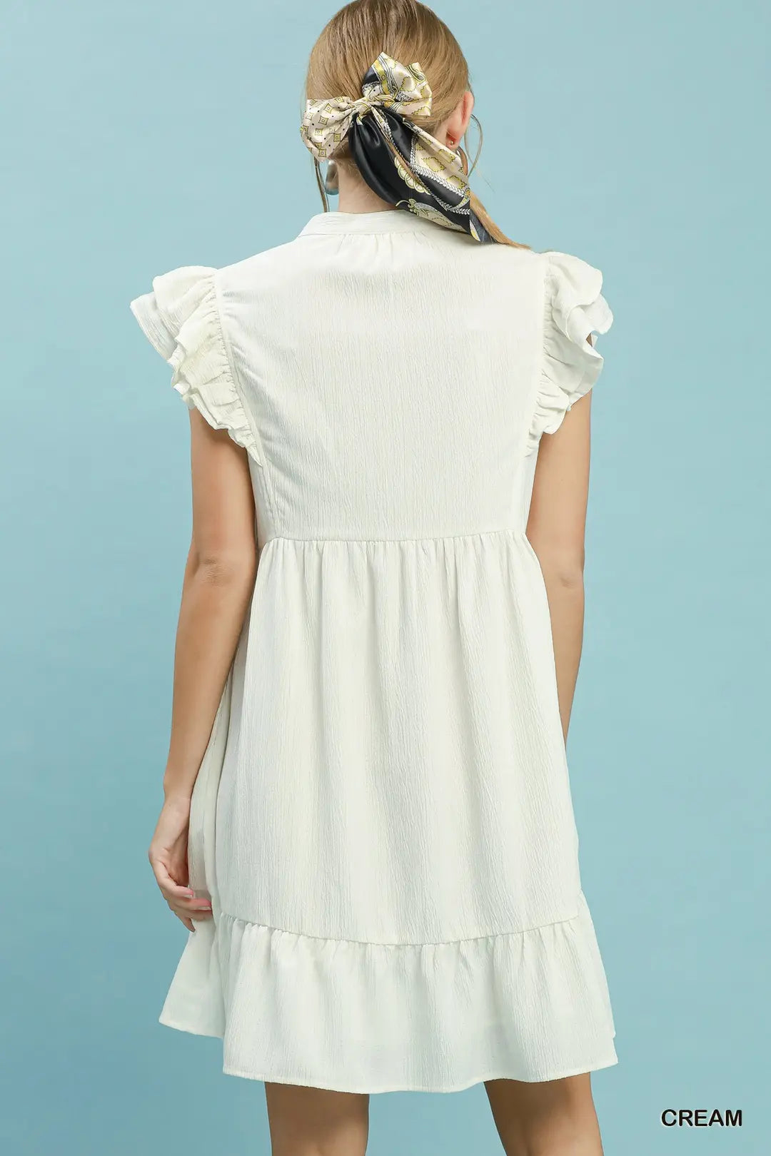 Umgee Ruffle Sleeve Babydoll Dress - CREAM / S