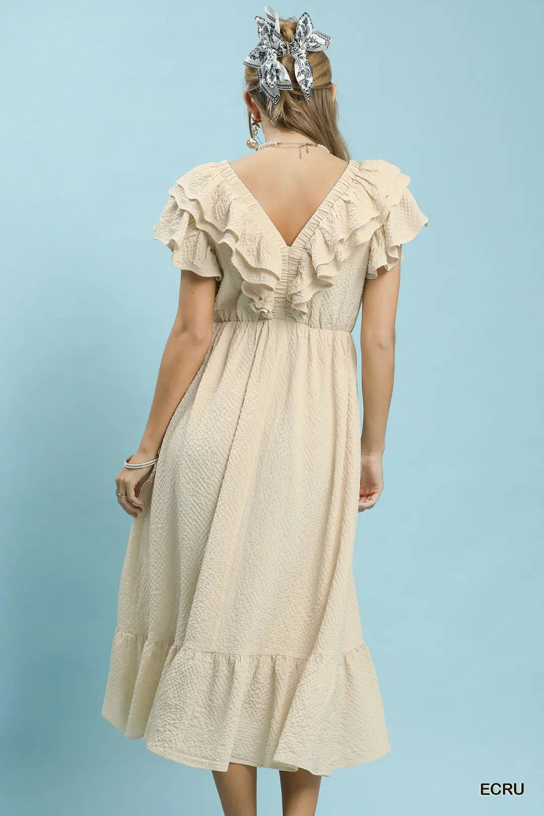 Umgee Textured Ruffle Midi Dress - Beige / S