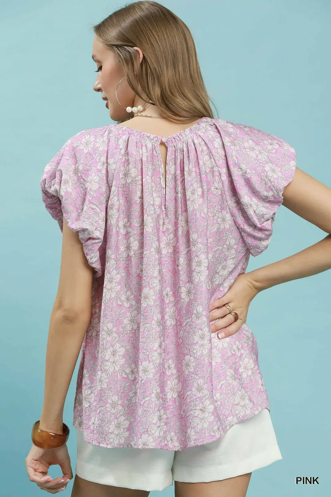 Umgee Umgee Floral Puff Sleeve Blouse - Pink - PINK / S
