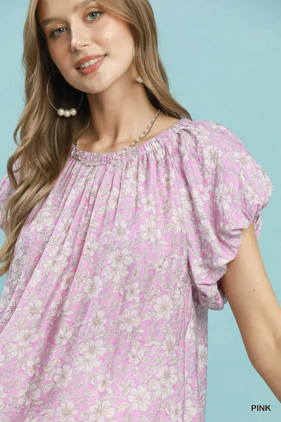 Umgee Umgee Floral Puff Sleeve Blouse - Pink - PINK / S