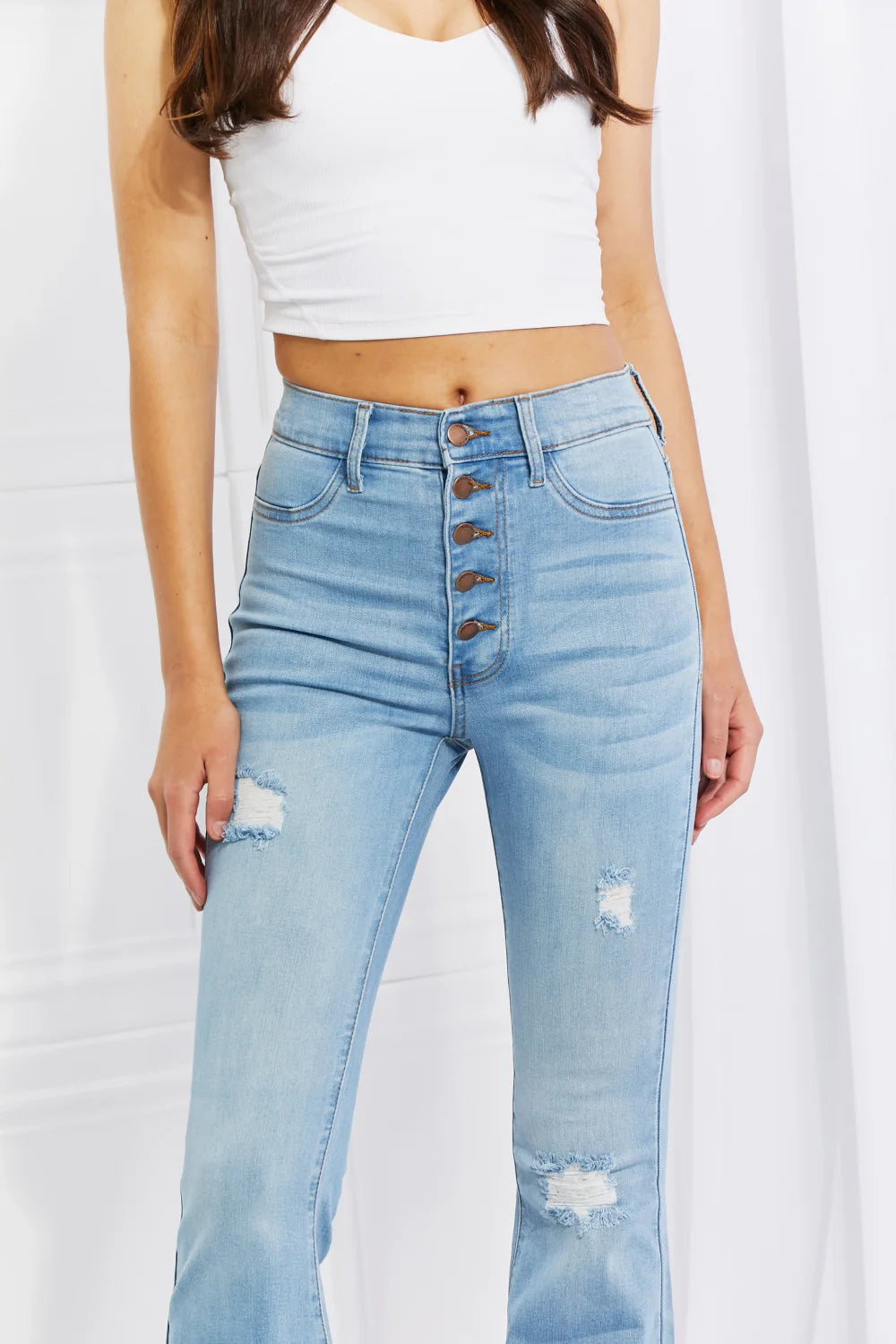 Vibrant MIU Full Size Jess Button Flare Jeans - Light / 1(25)