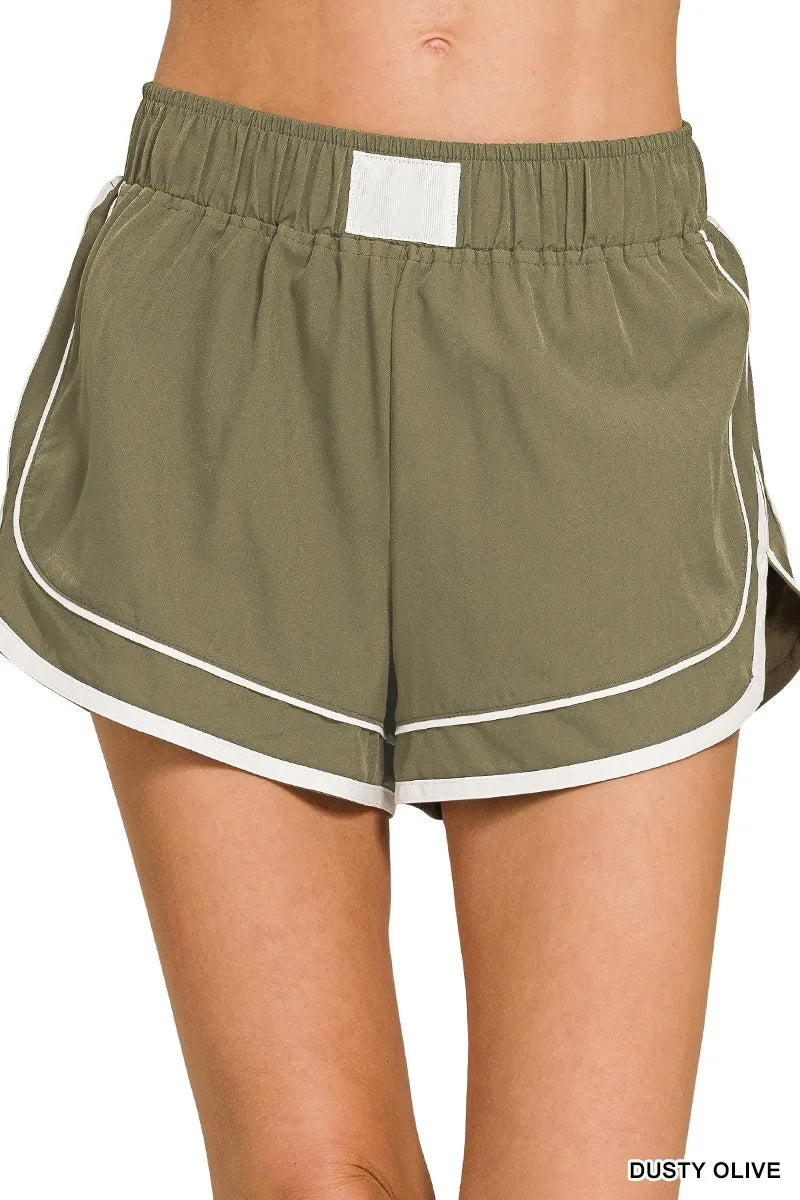 Zenana Soft Woven Lined Dolphin Shorts - OLIVE / S
