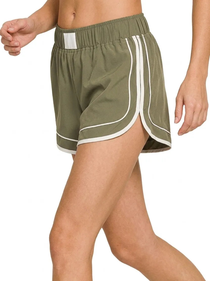 Zenana Soft Woven Lined Dolphin Shorts - OLIVE / S