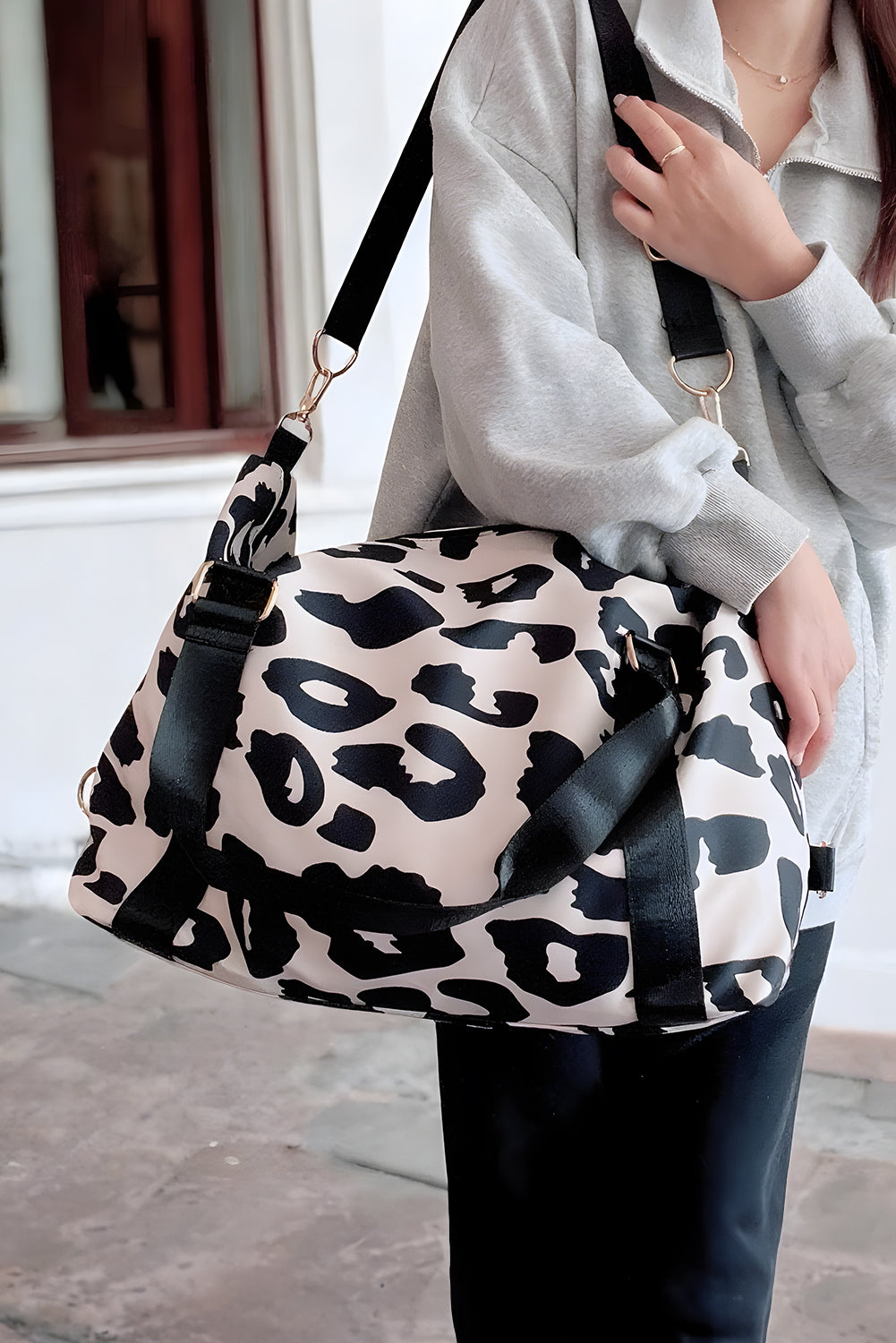 Bright Pink Leopard Print Luggage Tote Bag