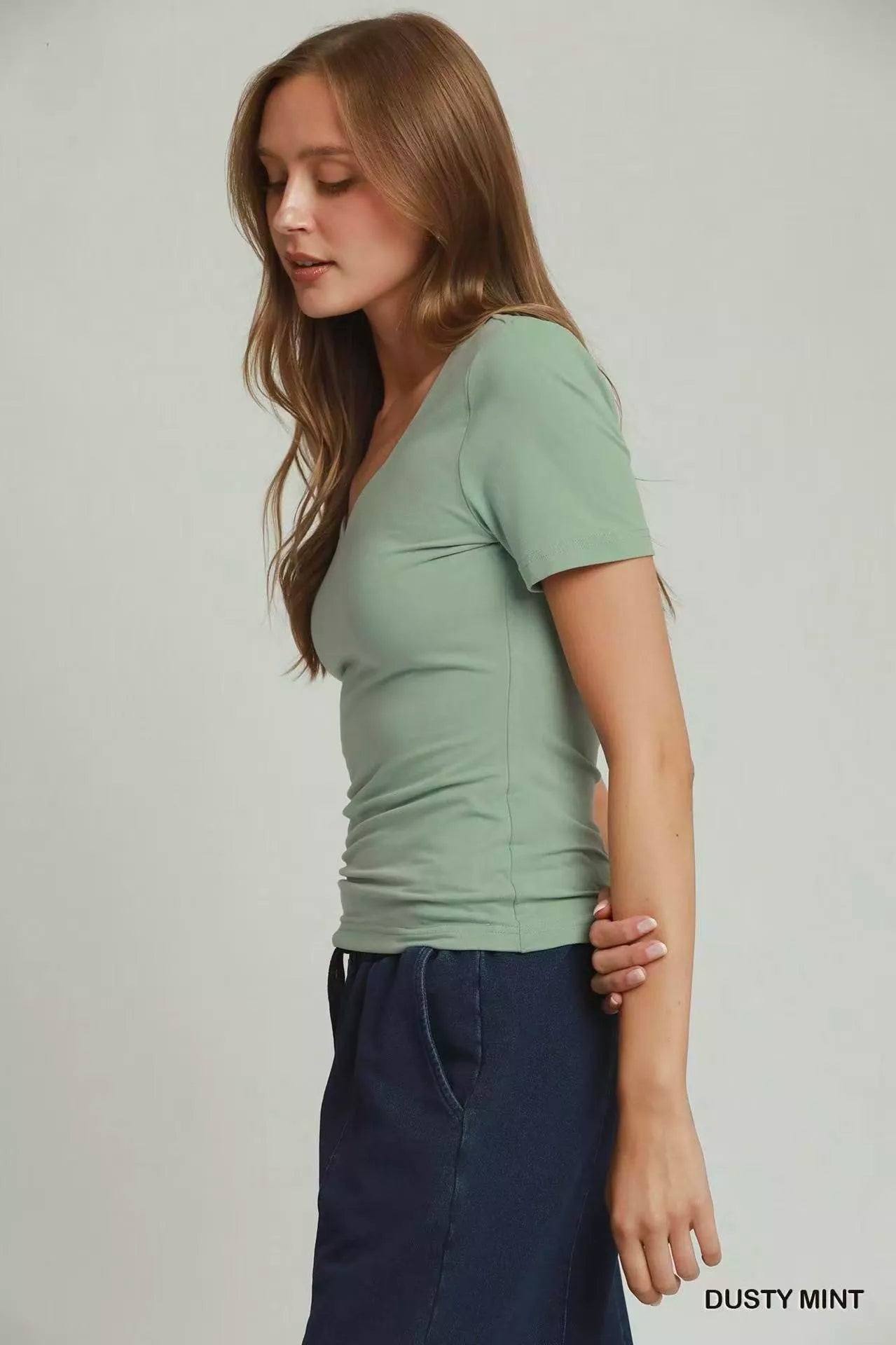 Umgee Sweetheart Neckline Front Double-Lined Top - DUSTY MINT / S