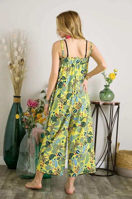 ADORA Elastic Detail Tropical Jumpsuit - YELLOW / S