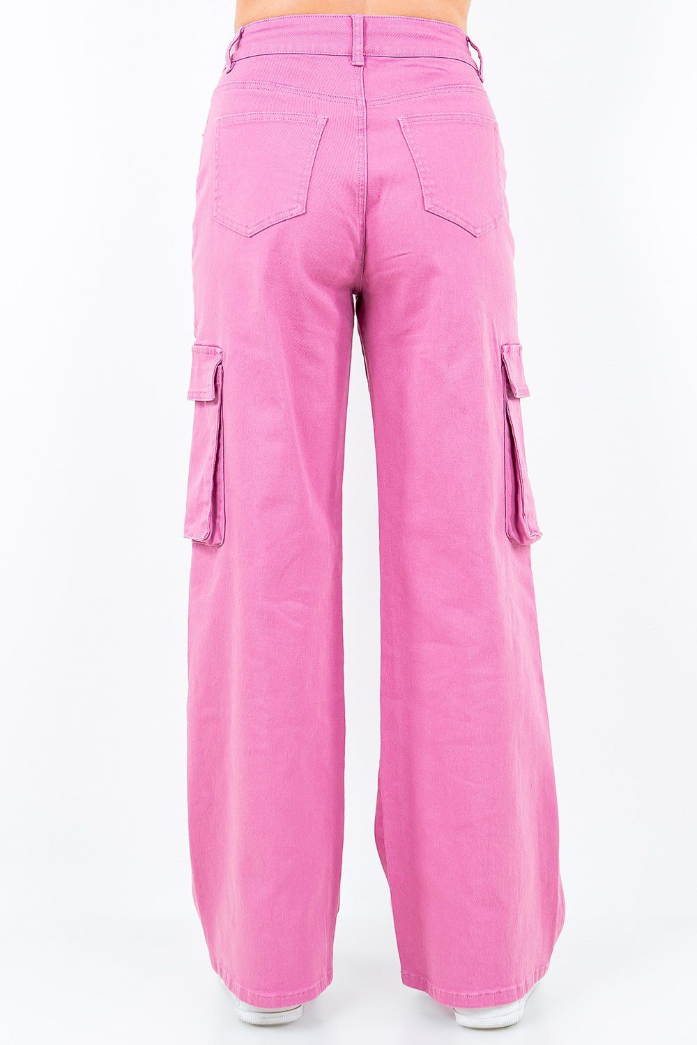 American Bazi Full Size Drawstring Wide Leg Cargo Pants Plus Size - Dusty Rose / S