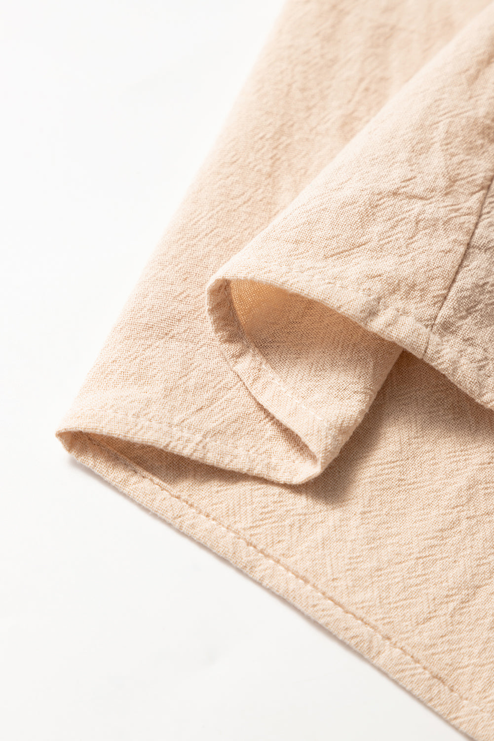 Jet Stream Linen Embroidery Split Neck Pom Pom Ruffle Sleeve Short Dress