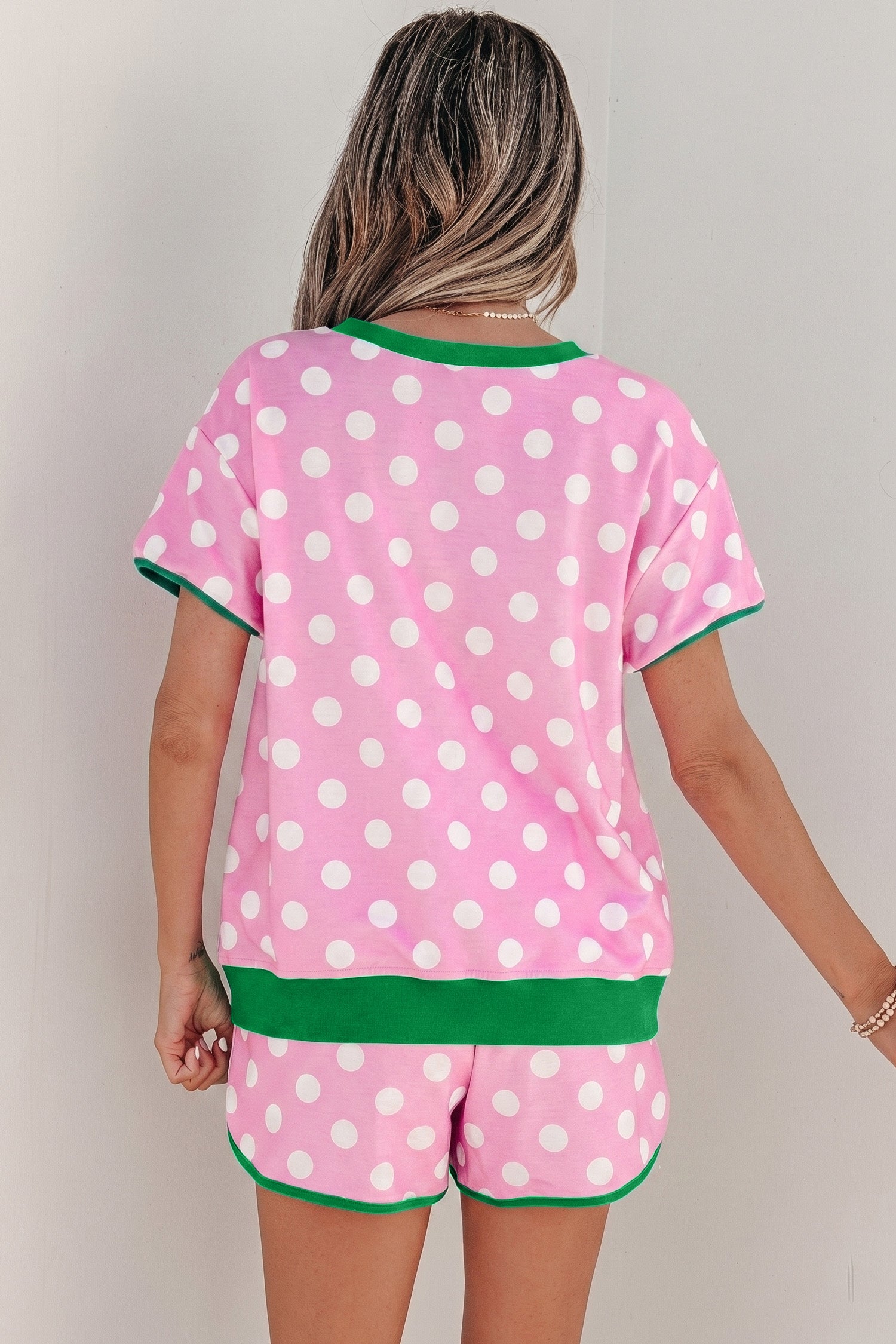 Sky Blue Polka Dot Contrast Edge Casual Short Set